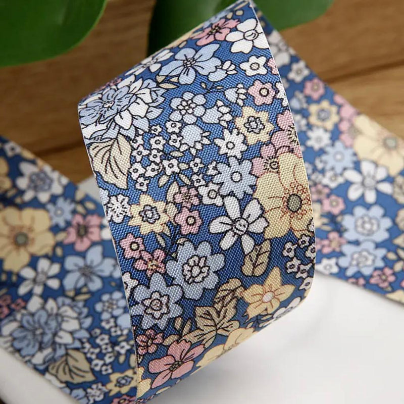 Ribbon | 'Floral Print' BLUE 25mm Wide: by the METRE