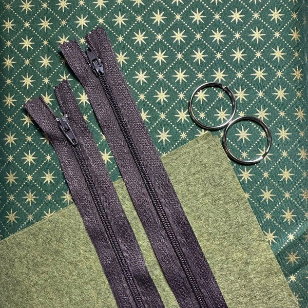 FABRIC + HARDWARE: Dog Poo Bag Holder: Lewis & Irene | Yuletide 'Gold Metallic Stars' on Green