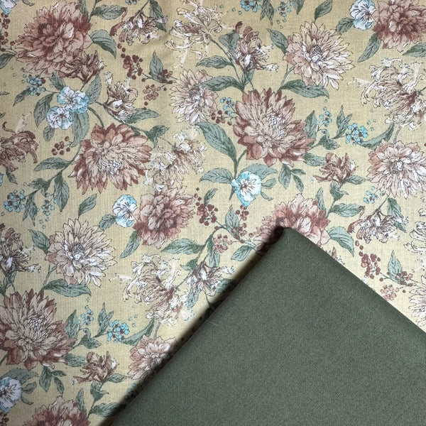 Half Metre Heaven: Sevenberry | Cotton Printed Shirting 'Floral' Green Mustard 83056D1-3 with Moss