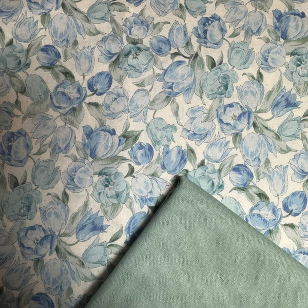 Half Metre Heaven: Sevenberry | Cotton Printed Shirting 'Tulips' Blue 83055D1-2 with Misty Blue