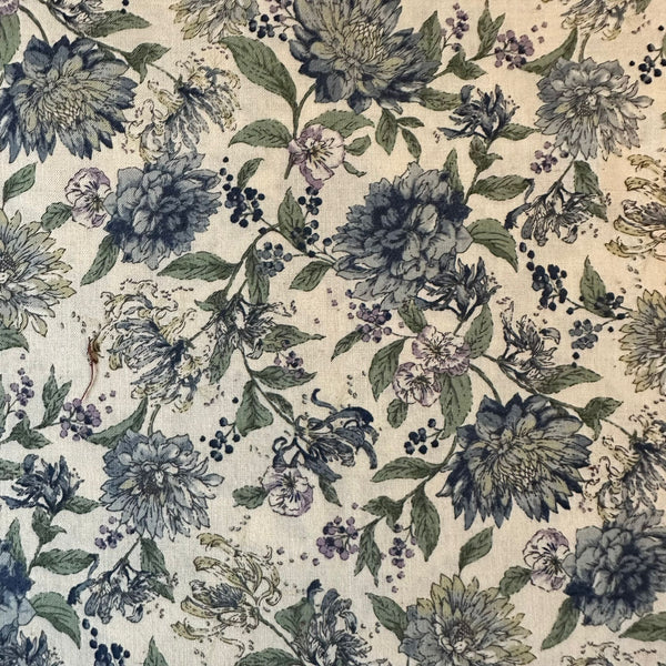 Half Metre Heaven: Sevenberry | Cotton Printed Shirting 'Floral' Blue Cream 83056D1-1 with Cadet Blue