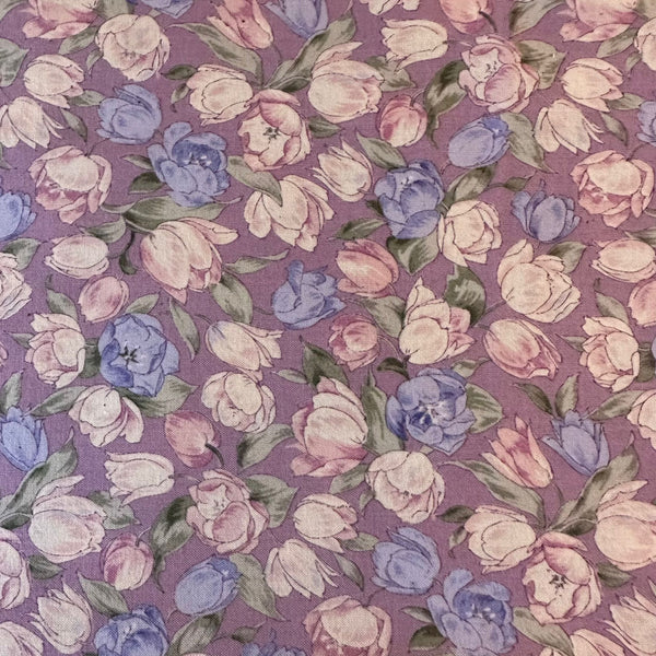 Half Metre Heaven: Sevenberry | Cotton Printed Shirting 'Tulips' Purple 83055D1-5 with Chambray