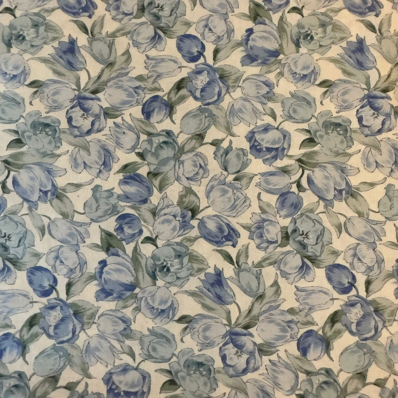 Sevenberry | Cotton Printed Shirting 'Tulips' Blue 83055D1-2: by the 1/2m