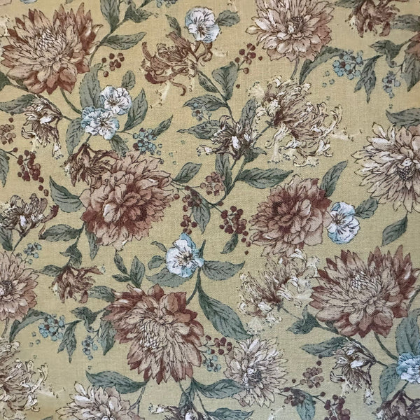 Half Metre Heaven: Sevenberry | Cotton Printed Shirting 'Floral' Green Mustard 83056D1-3 with Moss