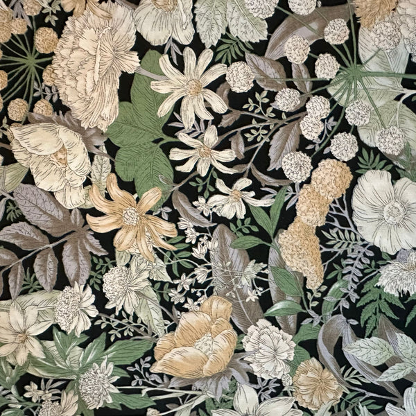 Half Metre Heaven: Robert Kaufman for Sevenberry | Vintage Study 'Floral Foliage' 4216D1-5 Taupe with Black CTO