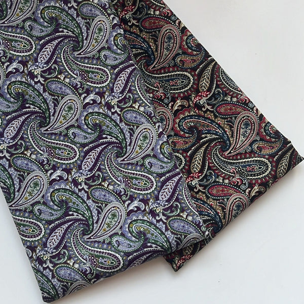 Half Metre Duo: Sevenberry | Stylish Vintage Cotton Printed Broad Cloth 'Paisley' Black + 'Paisley' Purple