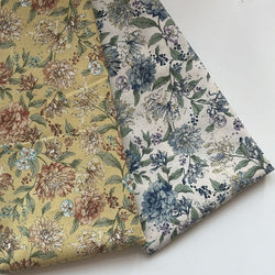 Half Metre Duo: Sevenberry | Cotton Printed Shirting 'Floral' Blue Cream + 'Floral' Green Mustard