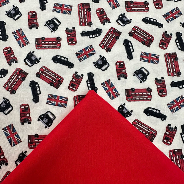 Half Metre Heaven: Makower | London Revival 'Bus Scatter' Cream 984/Q with Red