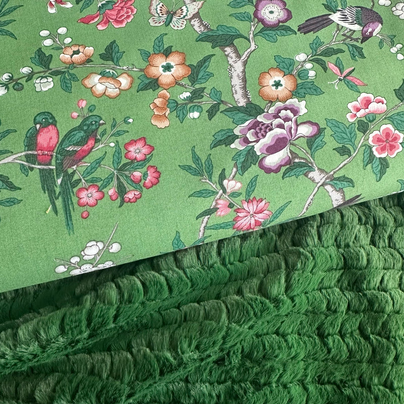 SPECIAL BUY: 15" Shannon Fabrics | Luxe Cuddle 'Brooklyn' in Evergreen + 1/2m Sanderson 'Chinoiserie Hall' Green
