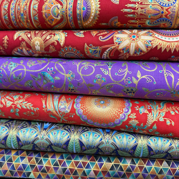 Robert Kaufman Fabrics | Ancient Beauty: 6 x FAT QUARTER BUNDLE: RED
