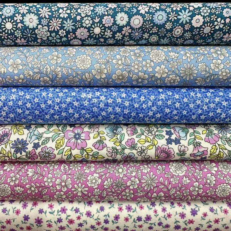 Makower | Country Cuttings: 6 LQS: Blues/Lilacs ('Flora' and 'Starflower' Blue, 'Sweet Meadow', 'Daisy Press', 'Flora' and 'Blooms' Lilac)