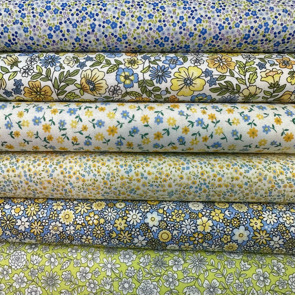 Makower | Country Cuttings: 6 LQS: Yellows ('Sweet Meadow', 'Daisy Press', 'Blooms' and 'Ditsy' Yellow, 'Ditsy' Lilac, 'Flora' Green)