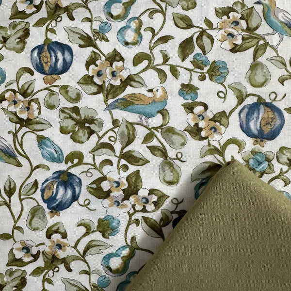 Half Metre Heaven: Sanderson | Southwold Blue Collection 'Pear and Pomegranate' White PWSA055 with Khaki
