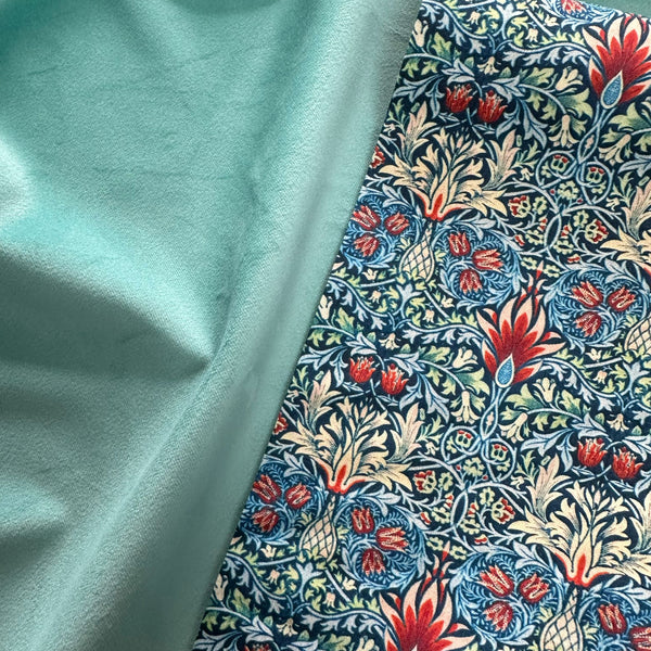 HALF METRE DUO: Chatham Glyn | Crafty Velvets 'Plain' CVP047 Mint + Cotton Percale 'Snakeshead' CPR001