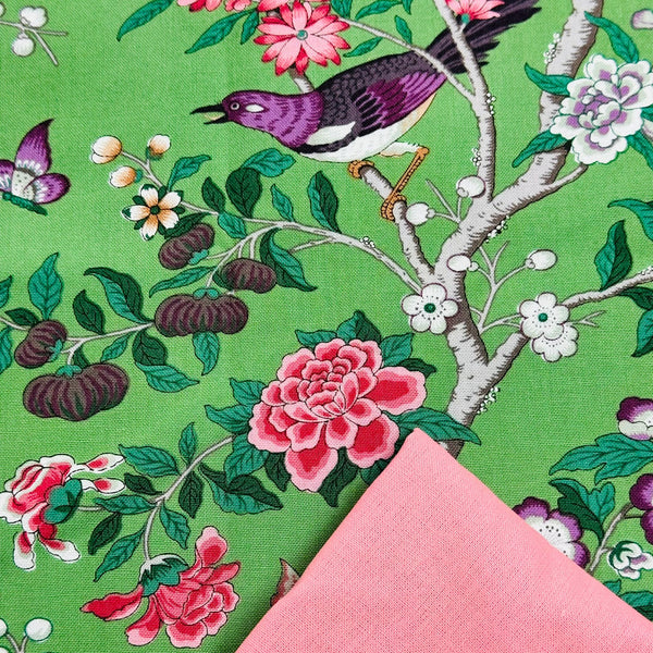 Half Metre Heaven: Sanderson | Water Garden Collection 'Chinoiserie Hall' Green PWSA051 with Blush