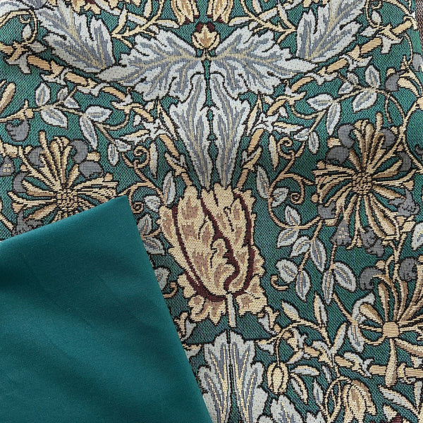 Premium Half Metre Heaven: Cotton Rich Tapestry Fabric 'Honeysuckle' Emerald NWW016 + Bottle