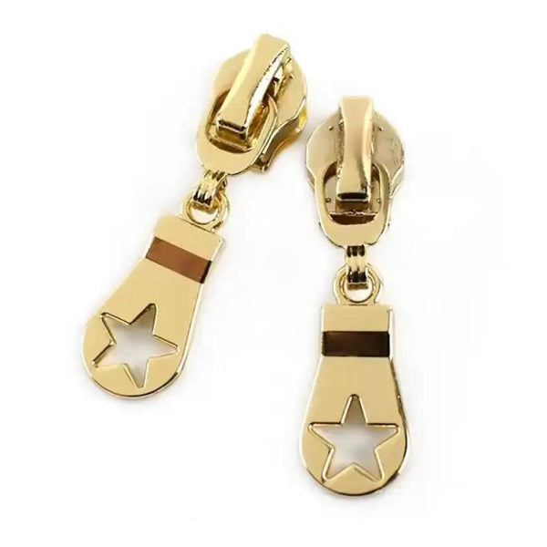 Metal Zip Slider with Zip Pull with STAR Cutout: Size 5: Light Gold