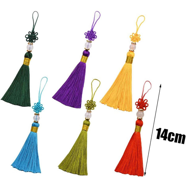 SPECIAL BUY: 6 piece set of 14cm Premium Silky Tassels: Assorted colours (one of each)
