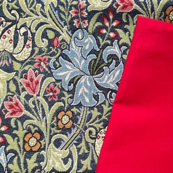 Premium Half Metre Heaven: Cotton Rich Tapestry Fabric 'Golden Lily' NWW006 + Cardinal