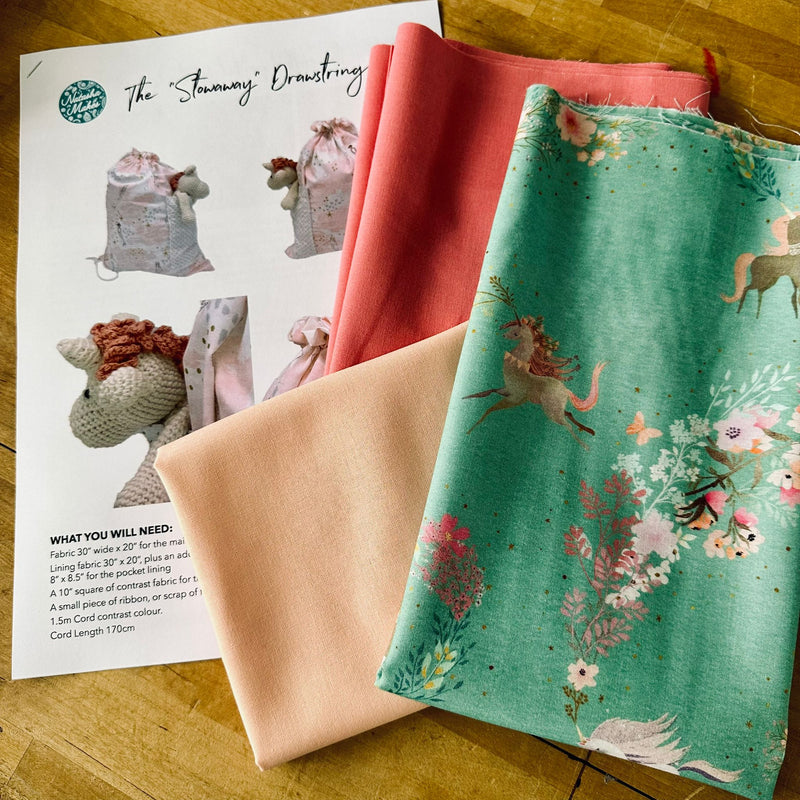 KIT inc Stowaway Bag Instructions: Robert Kaufman Fabrics | Unicorn Meadow 'Flowers and Unicorns' Seafoam