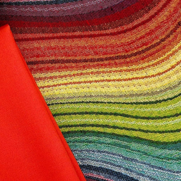 Premium Half Metre Heaven: Cotton Rich Tapestry Fabric 'Rainbow' NWF032 + Hot Tomato