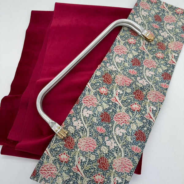 KIT with Instructions: 30cm Tubular Frame Bag: Chatham Glyn | Crafty Velvets 'Plain' CVP035 Claret + Cotton Percale 'Cray' CPR018