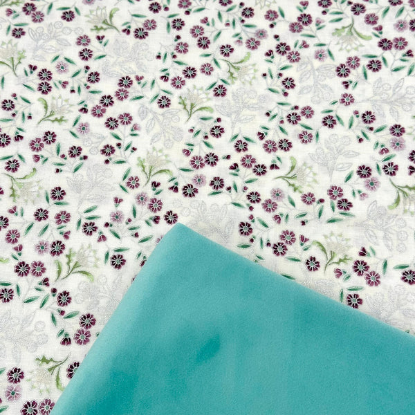 HMH Special Buy: 1/2m Leesa Chandler | Melba 'Small Floral' Ivory/Pink 0003 6 with FQ MINT Crafty Velvet