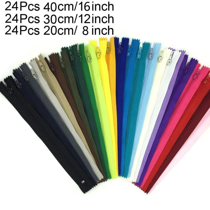 ZIPS: 72-Piece Zip MEGA BUNDLE: in 24 colours and mixed sizes (20cm, 30cm and 40cm length)