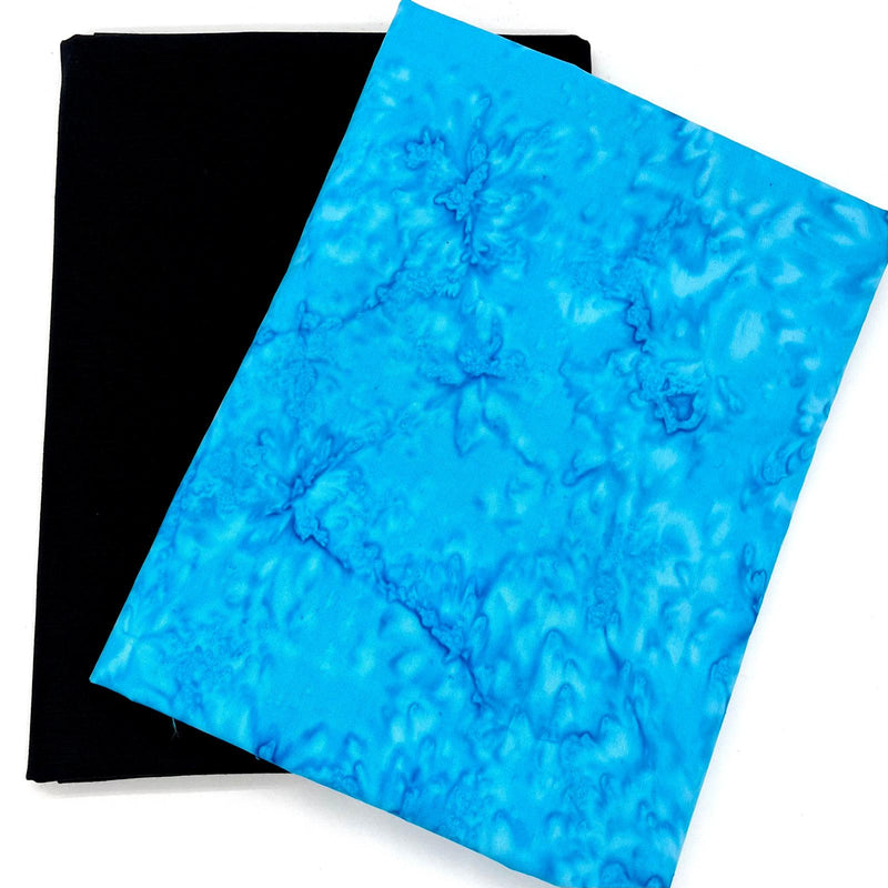 FABRIC KIT: Swirly Squares Quilt: Black + Smoke Batik SSB072 Turquoise