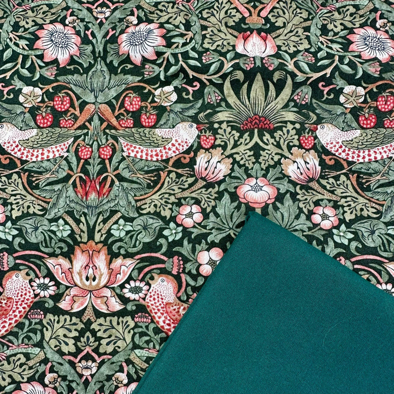 Half Metre Heaven: The Original Morris & Co | The Cotswold Holiday Collection 'Medium Strawberry Thief' PWWM110 Green with Bottle