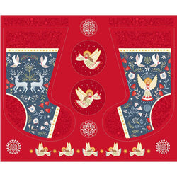 KIT: Lewis & Irene | Peace and Joy: C106 Pre-Cut 'Stocking Panel' + 1m 100% Cotton Plain Red