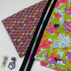 FRIDAY DEAL with FREE Quilters' Tape: 2 x FQ Tula Pink | Tabby Road Deja Vu ('Eek' Electroberry + 'Cats Eyes' Prism) + ½m zipper tape + 2 zip pulls