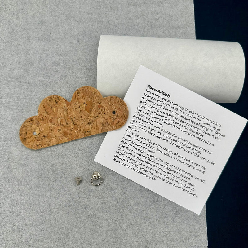 KIT with Instructions: No-Sew Makes (Just Add Your Own Lining Fabric!): HEART CABLE TIDY: Large Grain Cork with Silver colour hardware
