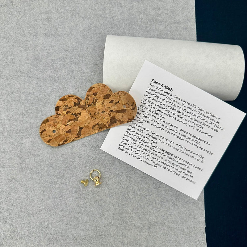 KIT with Instructions: No-Sew Makes (Just Add Your Own Lining Fabric!): HEART CABLE TIDY: DARK Grain Cork with Gold colour hardware