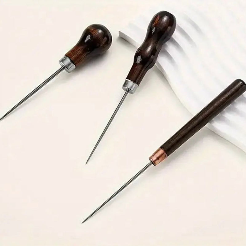 TOOLS: Set of 3 Tailor's Awls with Wooden Handles: Double Gourd, Cylin ...