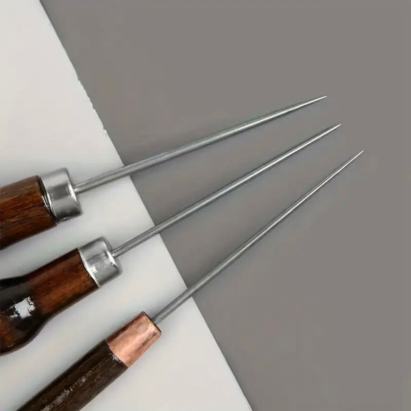 TOOLS: Set of 3 Tailor's Awls with Wooden Handles: Double Gourd, Cylin ...
