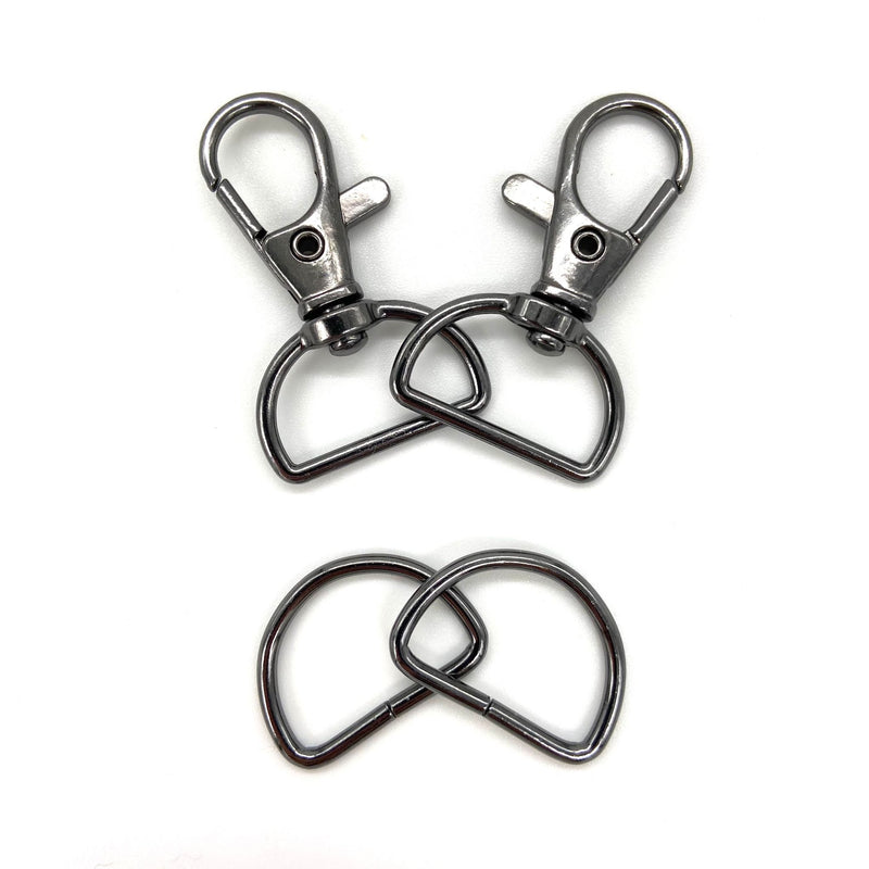 HARDWARE Two ¾" Lobster Clasp D Ring Swivel Clips + Two ¾" D Rings G