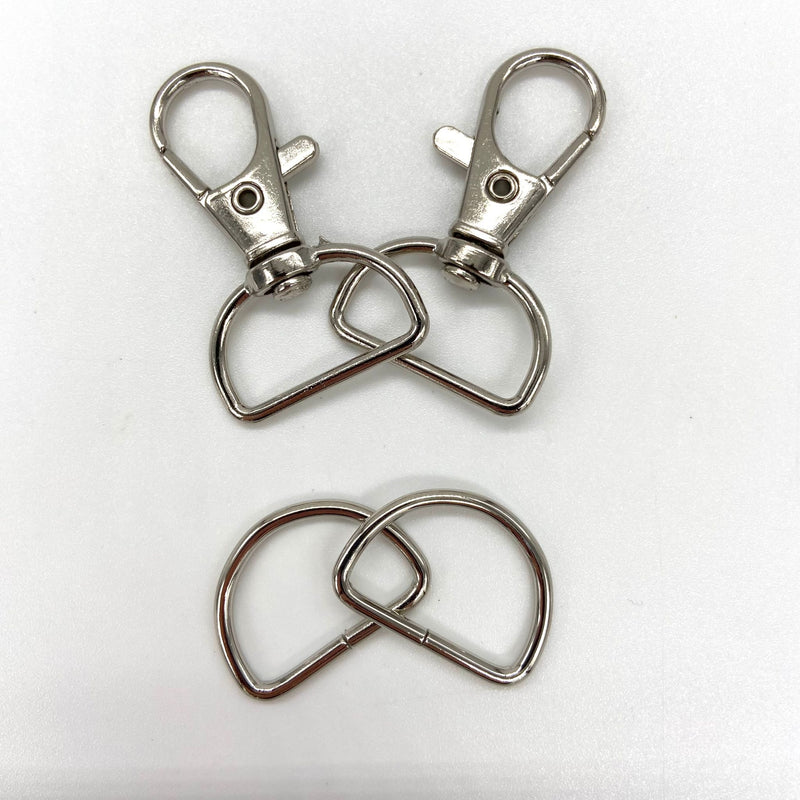 HARDWARE Two ¾" Lobster Clasp D Ring Swivel Clips + Two ¾" D Rings N
