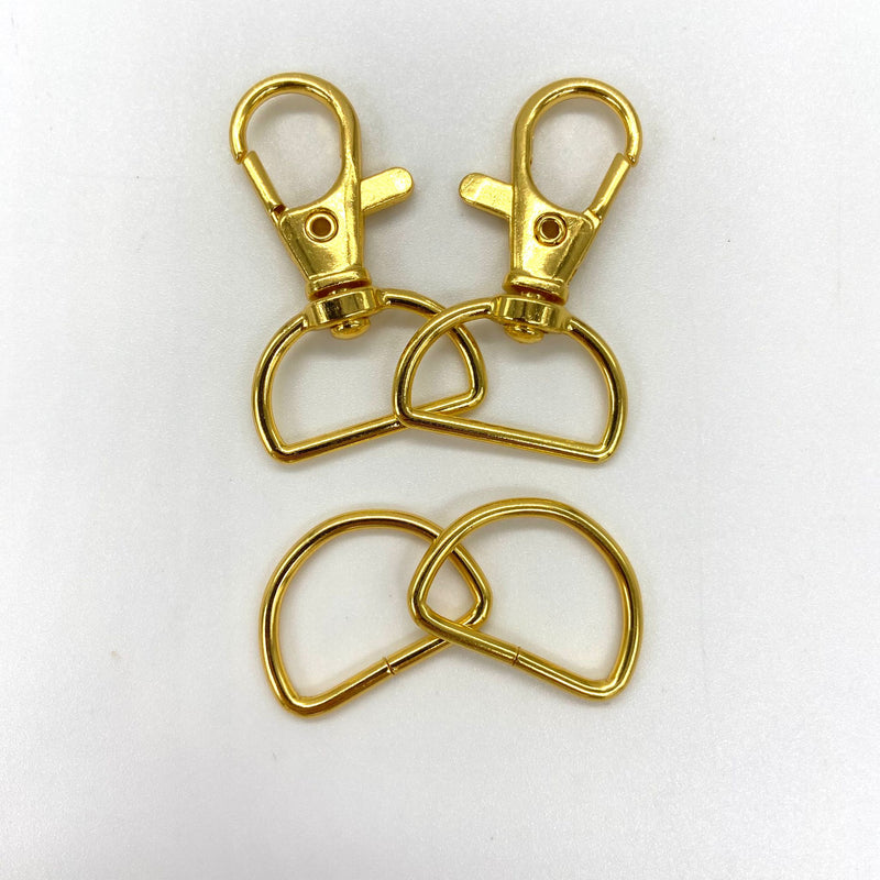 HARDWARE Two ¾" Lobster Clasp D Ring Swivel Clips + Two ¾" D Rings G