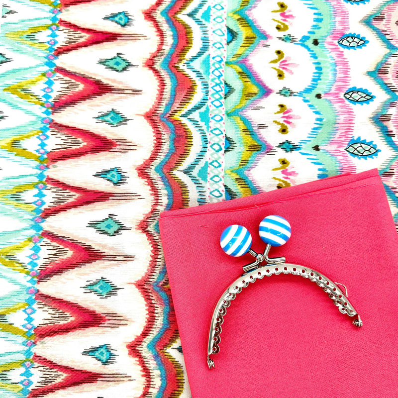 FABRIC KIT inc HARDWARE: 8.5cm Stripe Bobble Top Kiss Clasp Purse Frame + FQ Dena Designs | Bohemia 'Casablanca' Lotus + FQ Azalea