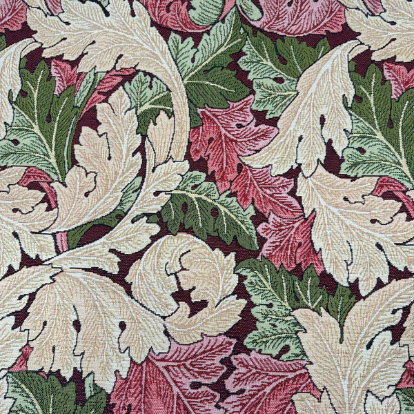 BOLT END PIECE: Chatham Glyn | Luxury Chenille Feel Tapestry Fabric 'Acanthus' Red: Approx 35cm