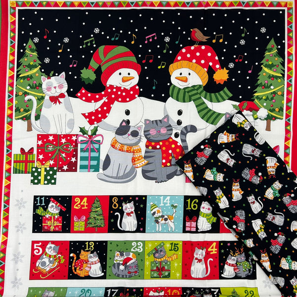 SPECIAL BUY DUO: Makower UK | Santa Paws 'Advent Panel' + 60cm 'Christmas Cats Scatter' Black