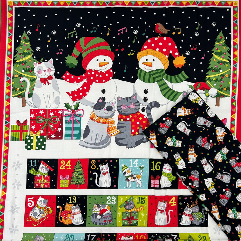 SPECIAL BUY DUO: Makower UK | Santa Paws 'Advent Panel' + 60cm 'Christmas Cats Scatter' Black