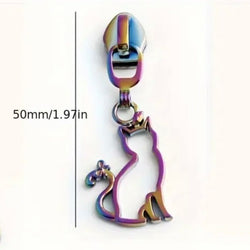 HARDWARE: Metal Zip Slider with Cat: Size 5: Rainbow