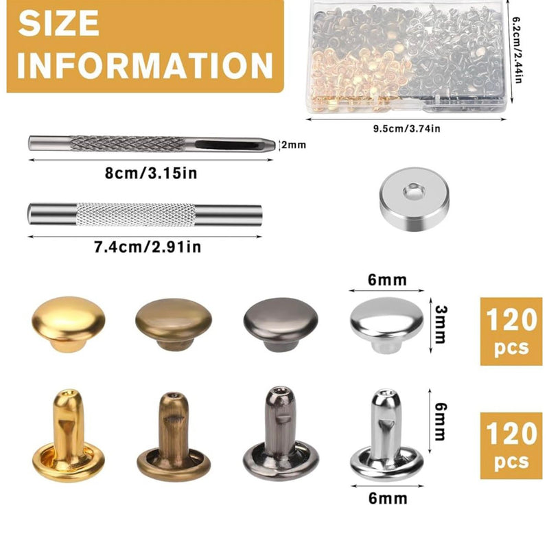 TOOLS: Double Cap Rivets Set (120 sets): 6mm: for smaller makes and attaching 'Handmade' tags