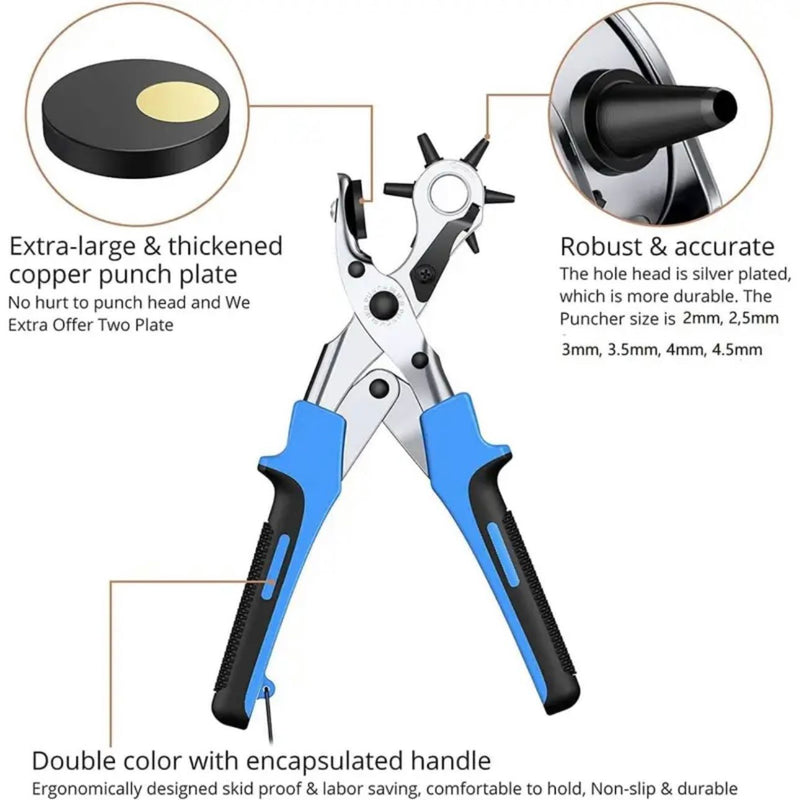 HARDWARE: Hole Punch Plier Set, Revolving Punch Hole Plier Tool + 240 Pcs Leather Double Cap Rivets + 120 Pcs Leather Snap Fasteners