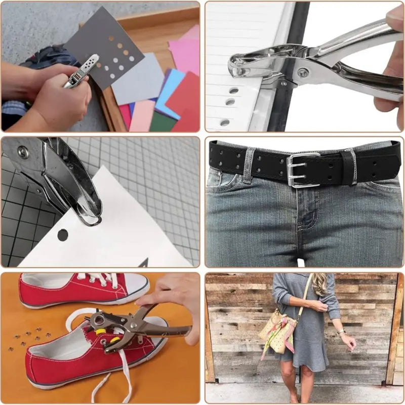 HARDWARE: Hole Punch Plier Set, Revolving Punch Hole Plier Tool + 240 Pcs Leather Double Cap Rivets + 120 Pcs Leather Snap Fasteners