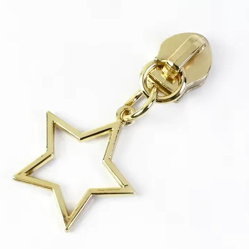 HARDWARE: Metal Zip Slider with DELICATE HOLLOW STAR Zipper Pull x 1: SIZE 5: Light Gold colour