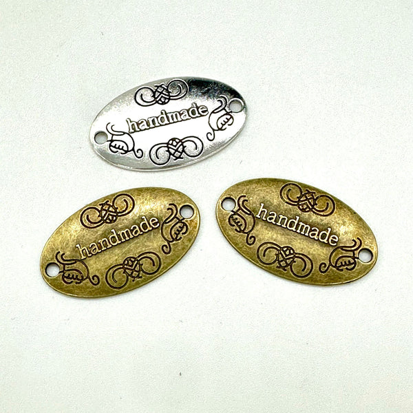 HARDWARE ACCESSORY: "handmade" METAL Tags: Set of 3 (Two Bronze, One Silver colour)
