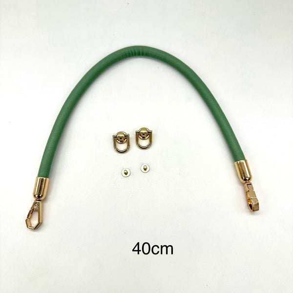 HANDLE + Two Screw-In D Rings for Hanging Shoe Bag: ONE **40cm** Detachable PU Leather Bag Strap with Clasp Attachment in MINT